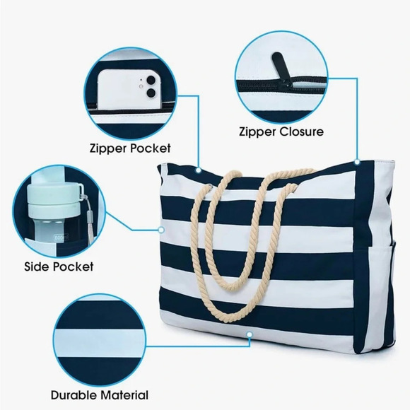 Beach Bags Waterproof Tote with Zipper nwt - Picture 5 of 10